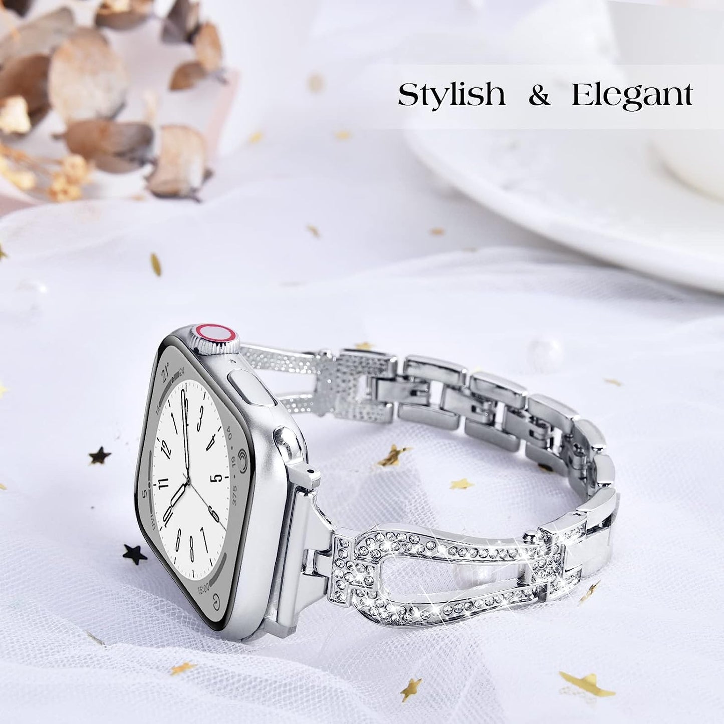 MOFREE Bling Band Compatible for Apple Watch Band 38Mm 40Mm 41Mm 42Mm 44Mm 45Mm Iwatch Series SE 8 7 6 5 4 3 2 1,Dressy Jewelry Diamond Rhinestone Stylish Metal Wristband Strap for Women  MOFREE   