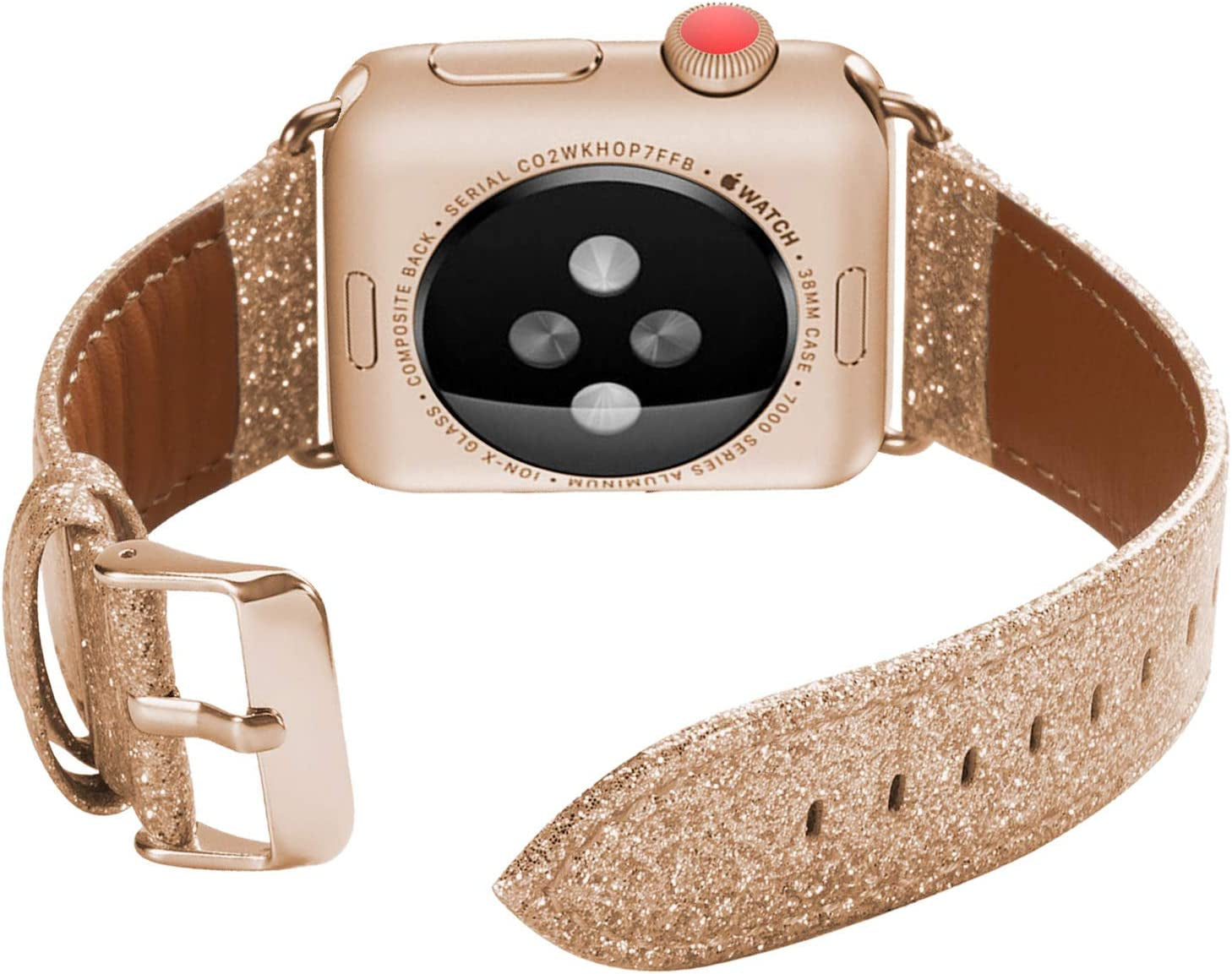 Aladrs Bling Leather Strap Compatible for Apple Watch Band 38Mm 40Mm 41Mm, Sparkly Glitter Wristband for Iwatch Series 8 7 (41Mm) Series 6 5 4 SE (40Mm) Series 3 2 1 (38Mm), Dark Purple  ALADRS Rose Gold 38mm/40mm/41mm 