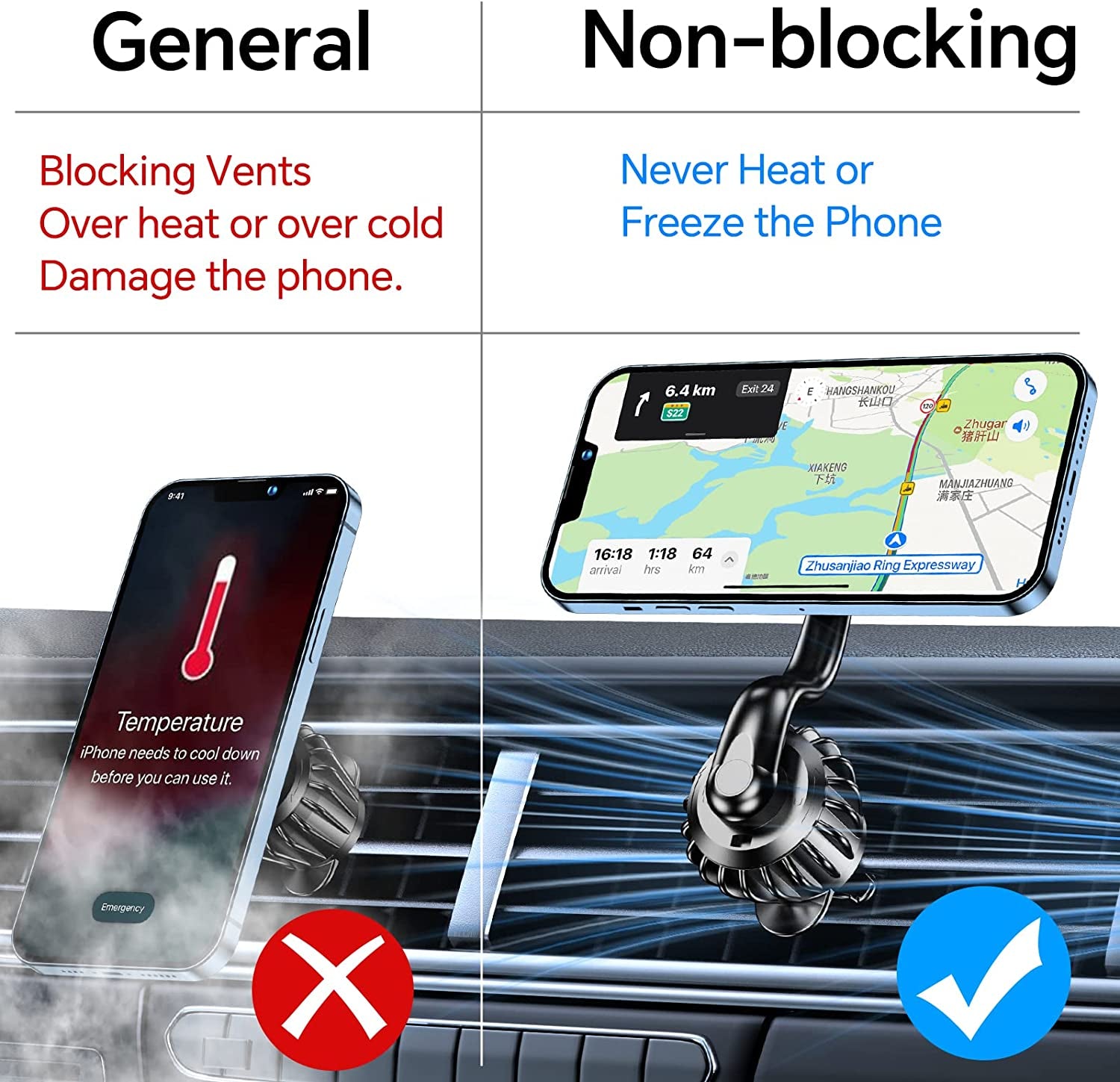 【2-PACK】 Magnetic Phone Holder for Car Vent,【Upgraded Clip】Car Vent Magnetic Phone Mount, 【Strong Magnet 】【 360° Rotation 】Magnetic Air Vent Phone Bracket for Car Fits Iphone Samsung, Etc Cell Phone  Kaistyle   