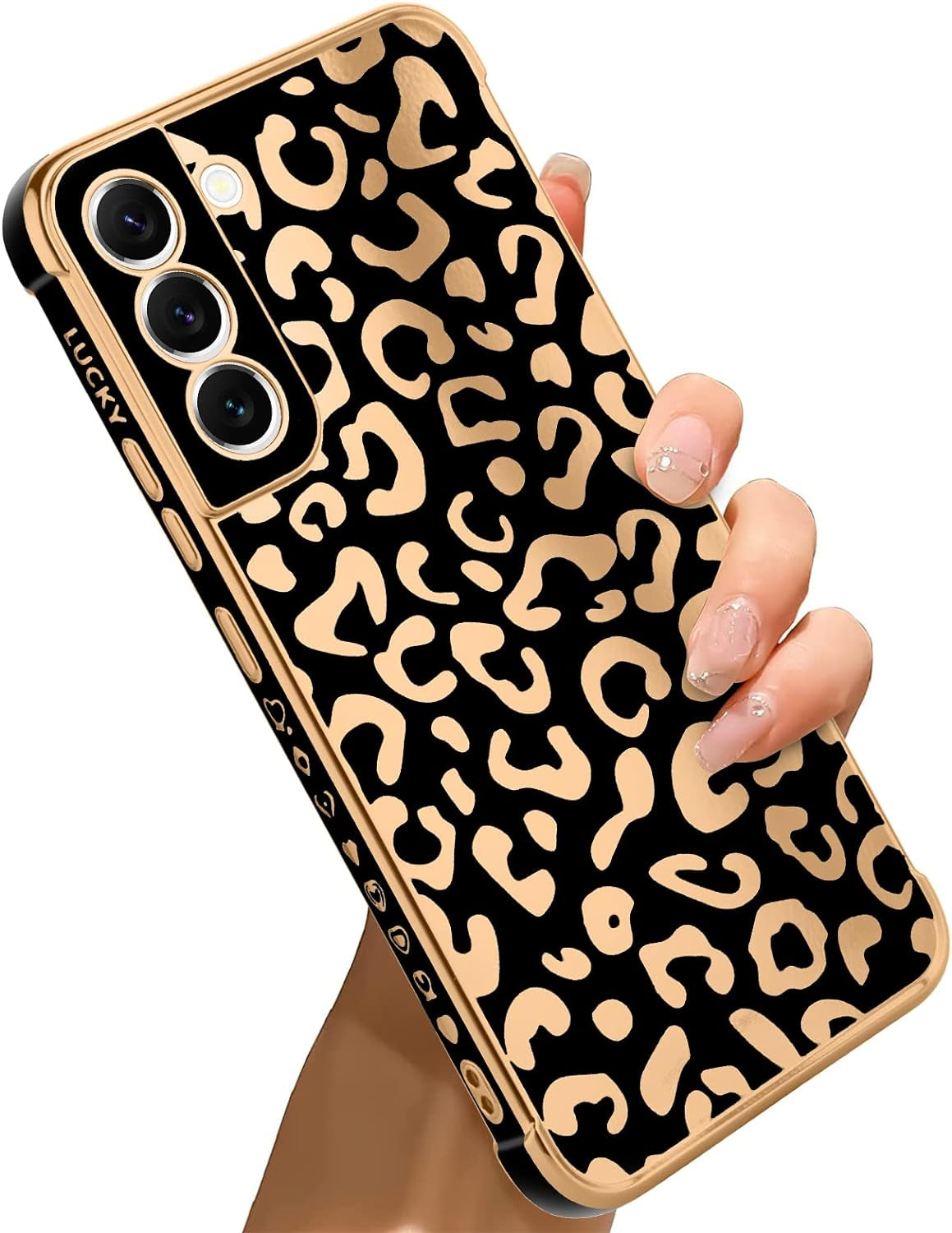 Bonoma for Samsung Galaxy S22 5G Case Leopard Plating Electroplate Luxury Elegant Case Camera Protector Soft TPU Shockproof Protective Corner Cover Galaxy S22 5G Case -White  Bonoma Black  