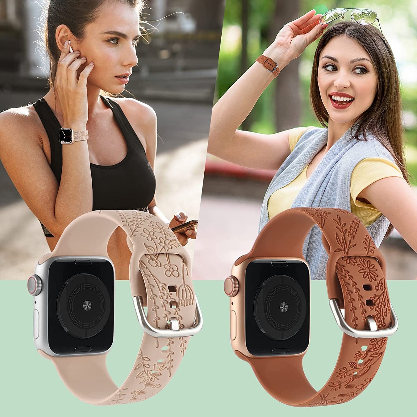Flower Engraved Silicone Band Compatible with Apple Watch Bands 38Mm 40Mm 41Mm, Cute Women Wildflowers Floral Design Soft Sport Strap Replacement Wristbands for Iwatch Series 8 7/SE/6/5/4/3/2/1  FERJITGR   