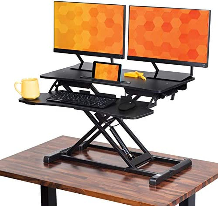 Flexpro Hero Corner Standing Desk Converter 37 Inch | Great for Cubicles & L-Shaped Desks | 2 Level Sit to Stand Workspace with Keyboard Shelf & Monitor Riser | Easily Sit or Stand (Black / 37 )  Stand Steady 32 Inch  