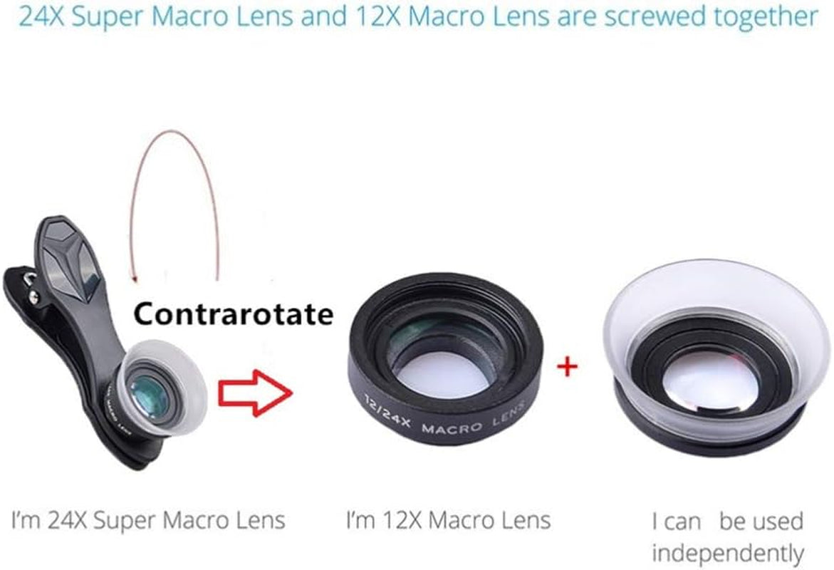 Hemobllo Phones Telephoto Lens Phone Camera Lens 12/24X Macro Lens Telephoto Zoom Wide Angle Lens Clip on Mobile Phone Lens for Smartphone Smart Phone Smart Phone Smart Phone  Hemobllo   