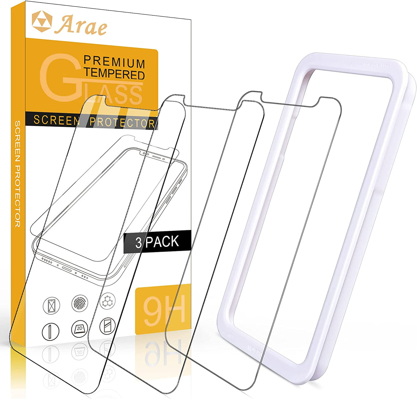 Arae Screen Protector for Iphone 12 / Iphone 12 Pro, HD Tempered Glass anti Scratch Work with Most Case, 6.1 Inch, 3 Pack  eTemall   