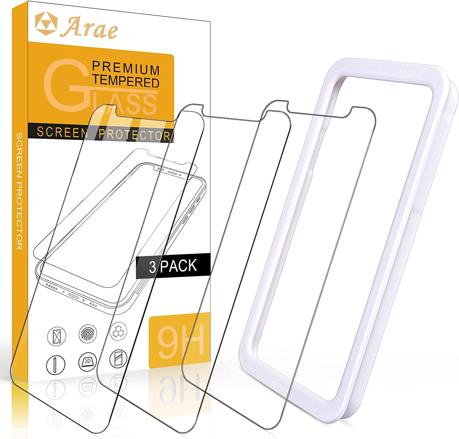 Arae Screen Protector for Iphone 12 / Iphone 12 Pro, HD Tempered Glass anti Scratch Work with Most Case, 6.1 Inch, 3 Pack  eTemall   