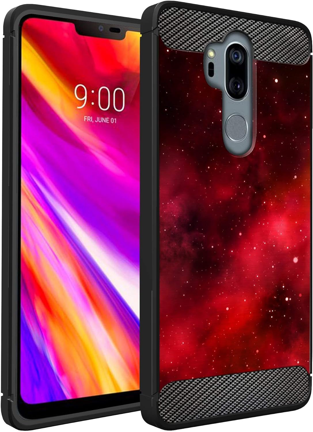 Casesondeck Case Compatible with [LG G7 Thinq | LG G7] LG G7 Design Case, Slim Black Flexible Sleek Shock Protection TPU Case (Pink Galaxy Stars)  CasesonDeck Red Galaxy Stars  