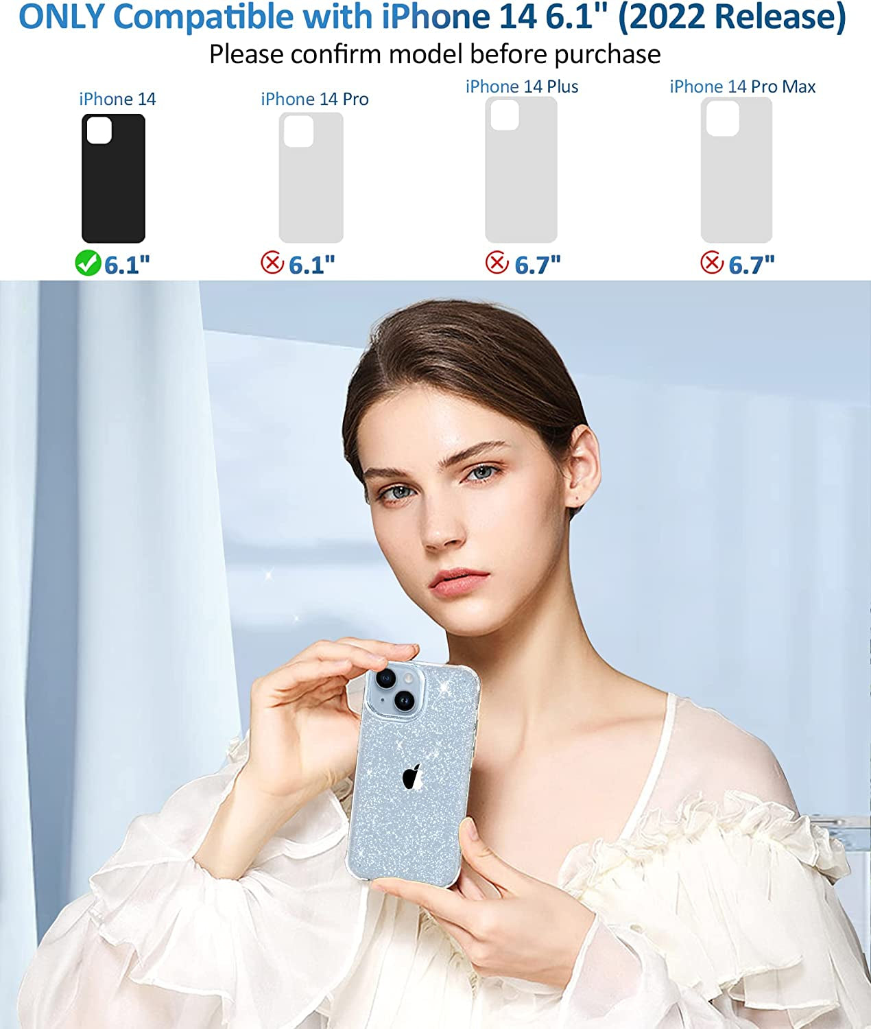 MIODIK for Iphone 14 Case with Screen Protector + Camera Lens Protector, [Non-Yellowing] Clear Glitter Phone Case, [Military-Grade Protective] Shockproof Women Cover for 6.1 Inch - Sparkle Clear  MIODIK   