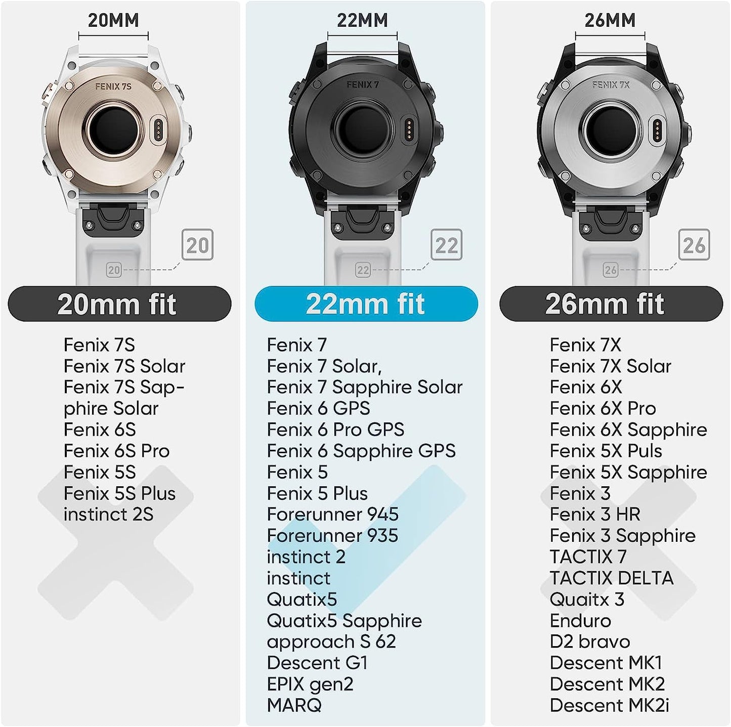 Lepmok for Garmin Fenix 7 Watch Bands, 22Mm Quickfit Silicone Band for Garmin Fenix 6, Fenix 5 Smartwatch  lepmok   