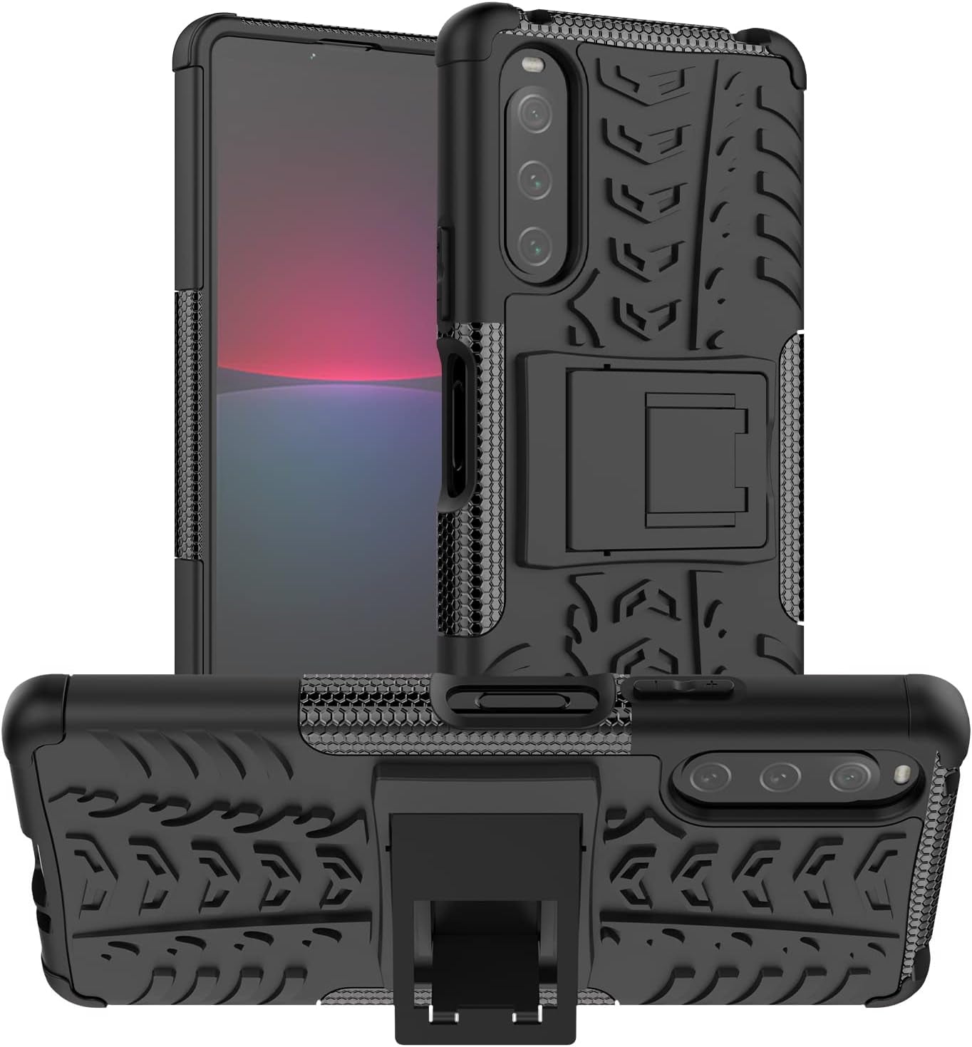 Compatible with Sony Xperia 10 IV with Built-In Kickstand 360° Full Body Shockproof Military Grade Heavy Duty Protective Phone Case for Sony Xperia 10 IV  Joie & Joho Black  