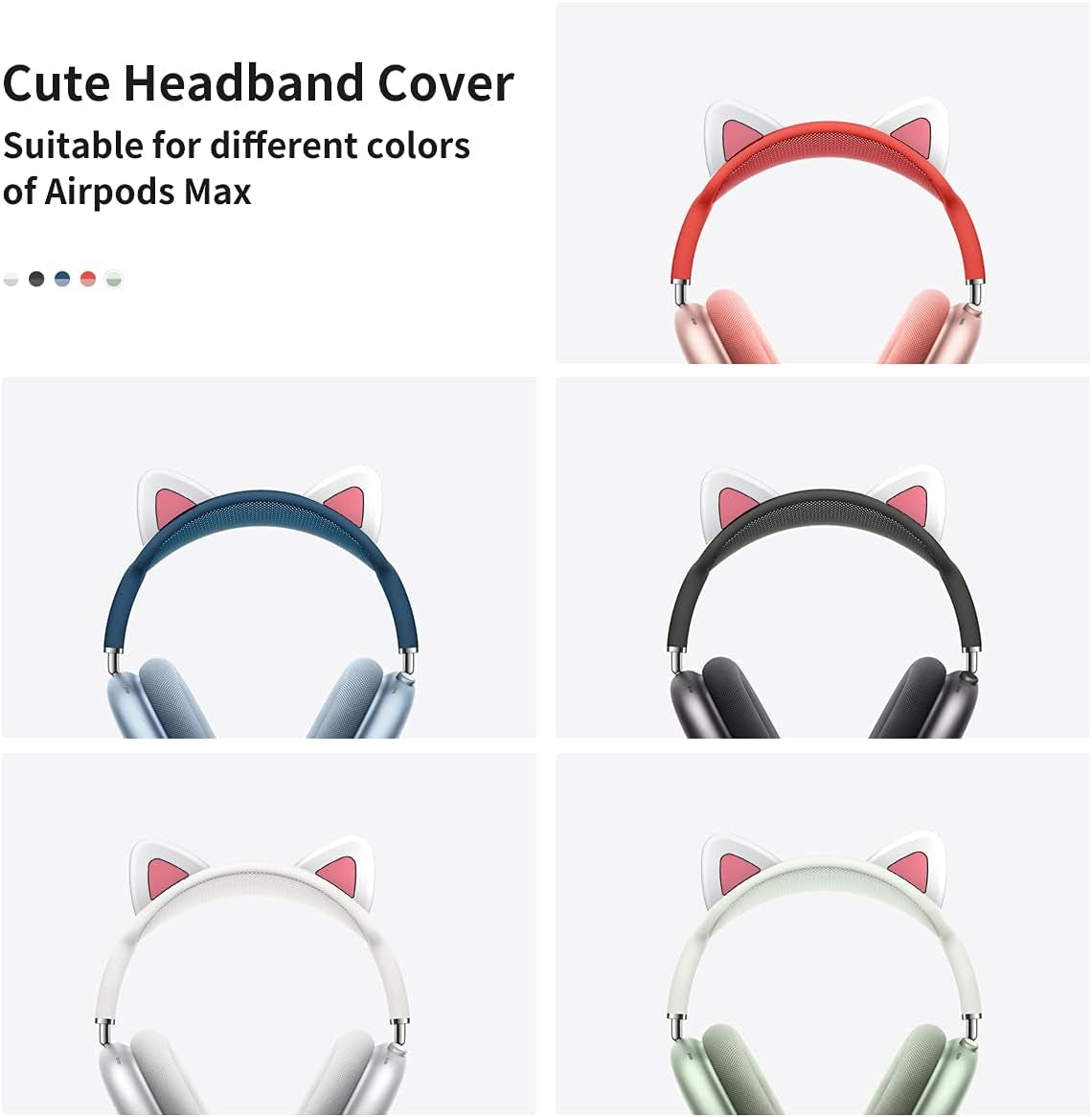 WQNIDE Headband Cover for Airpods Max, Cute Cat Ears Design Soft Silicone Headphone Headband Protectors/Comfort Cushion/Top Pad Protector Sleeve Compatible with Apple Airpods Max (White)  WQNIDE   