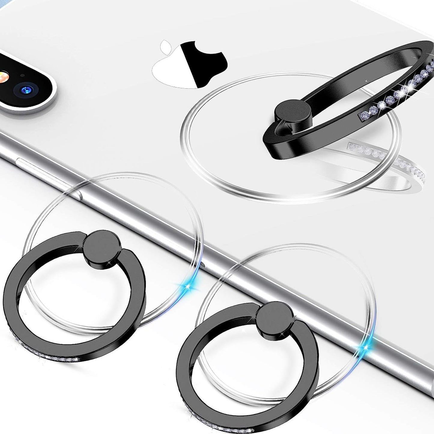 Transparent Phone Ring Holder - Jsoerpay 2 Pack Cell Phone Ring Holder Finger Grip Loop Universal 360 Degree Rotation (Gold & Diamond)  Jsoerpay Black  