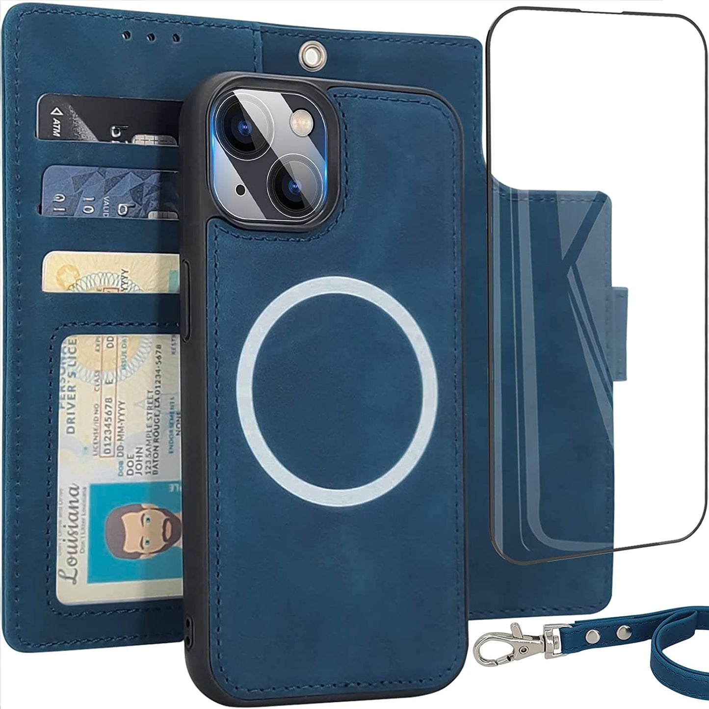 CAVOKAS Case Wallet for Iphone 14 Pro Wallet Case, 6.1 Inch Magnetic Detachable Leather Flip Case with Card Holders, Compatible with Magsafe Wireless Charging Kickstand Phone Cover RFID Block, Blue  CAVOKAS Blue iPhone 14 