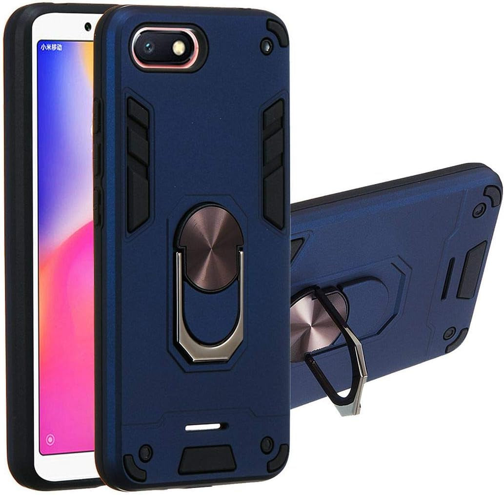 Xiaomi Redmi 6A Case, SATURCASE Armor Hybrid 2 in 1 [PC & Silicone] Dual-Layer Ring Kickstand Bumper Shockproof Protective Case Cover for Xiaomi Redmi 6A (Dark Blue)  SATURCASE   