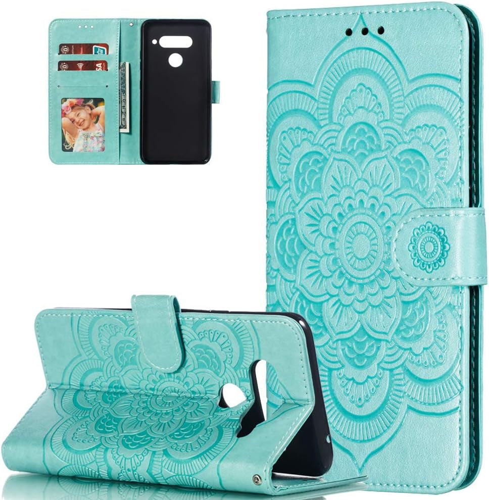 Asdsinfor LG V40 Case Full Stylish Advanced Embossing Wallet Case Credit Cards Slot with Stand for PU Leather Shockproof Flip Magnetic Case for LG V40 / V40 Thinq Sunflower Green LD  Asdsinfor   