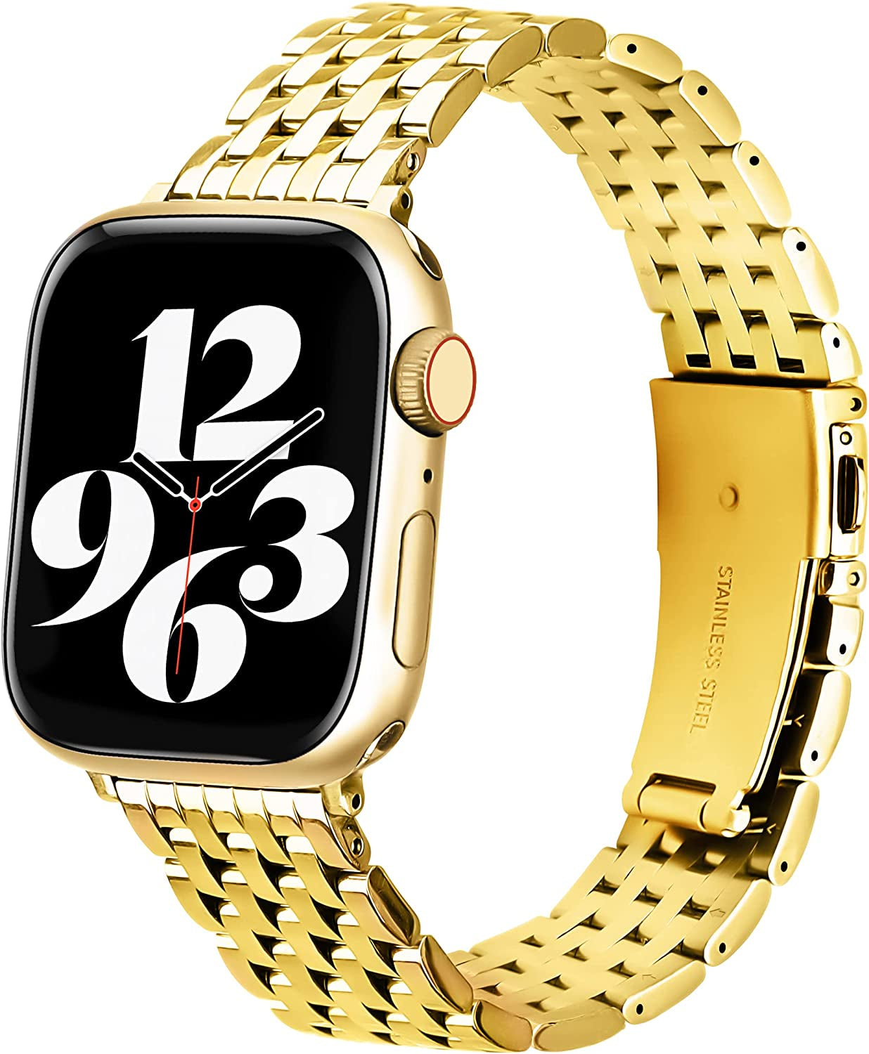 TISIMO for Apple Watch Band 38Mm 40Mm 41Mm 42Mm 44Mm 45Mm Series 8 7 6 5 4 3 2 1 SE SE2 Women and Men,Classic Stainless Steel Metal Watchband for Iwatch Bands,Pretty Shiny Look  TISIMO Shiny Gold 41mm 40mm 38mm 