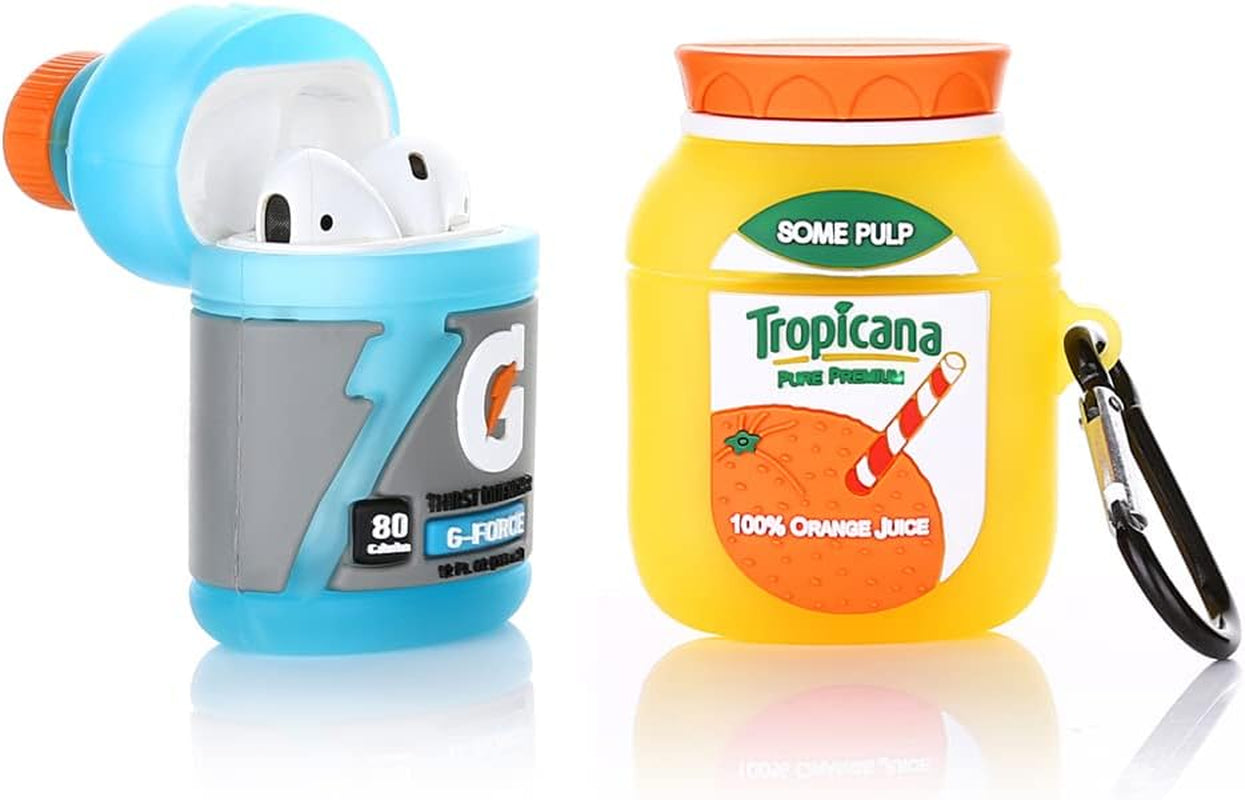 (2 Pack) BGAANM Cute Airpods 1/2 Case Silicone Cover with Keychain, Cartoon Skin Design Headphones Charging Case Protective Cover Accessories Kits Compatible for Airpods 1 and 2  BGAANM G+Tropicana  