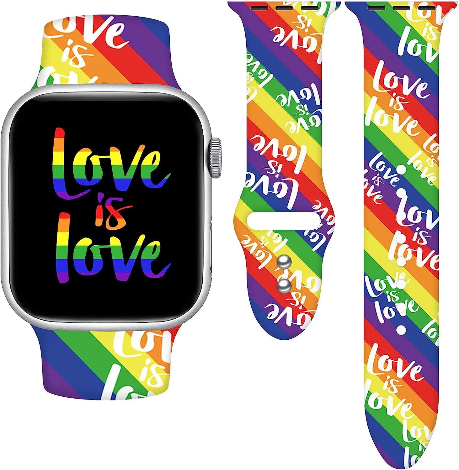 Vieeki Pride Watch Band Compatible with Apple Watch 38Mm 40Mm 41Mm 42Mm 44Mm 45Mm 49Mm Replaceable Silicone Smartwatch Straps for Iwatch Series Ultra SE 8 7 6 5 4 3 2 1  Vieeki Love is Love 42mm/44mm/45mm 