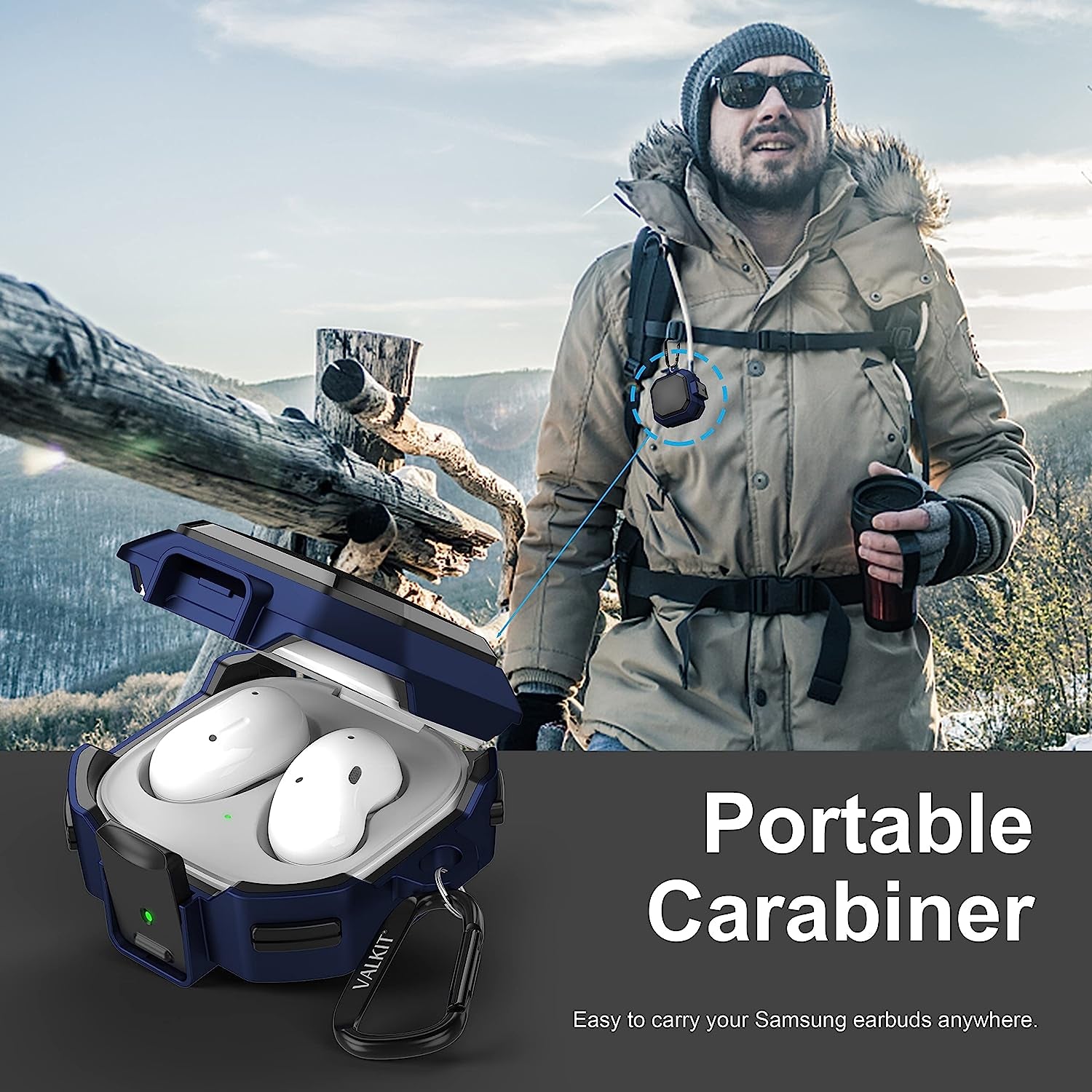 Valkit Compatible Galaxy Buds 2 Pro/Galaxy Buds 2/Galaxy Buds Pro/Buds Live Case with Lock, Full Body Protective Case for Men Women Shockproof Skin Cover for Samsung Earbuds with Keychain,Blue  VKT   