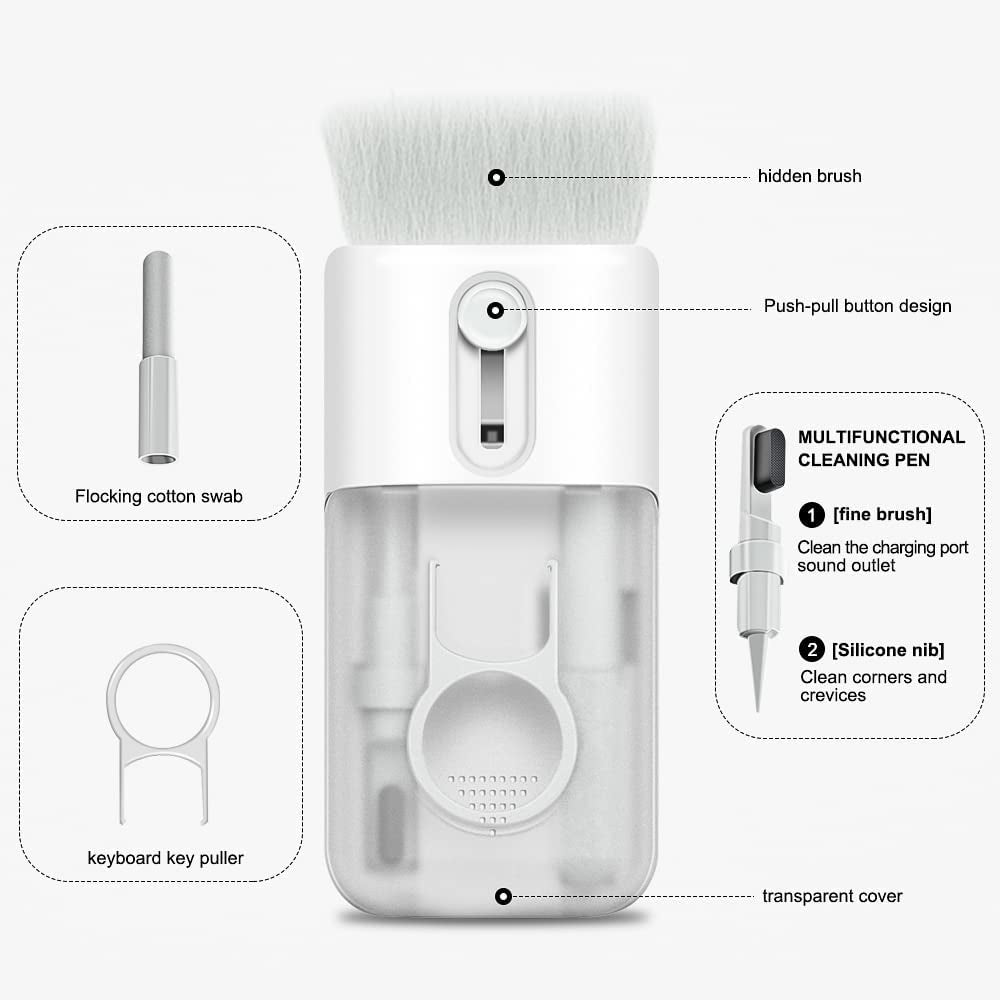 6 in 1 Keyboard Cleaner Kit Earphone Cleaner Kit with Brush Spong Pen Nibs for Electronic Cleaning Cellphone Hole Earbuds Monitor (White)  Minlebao   