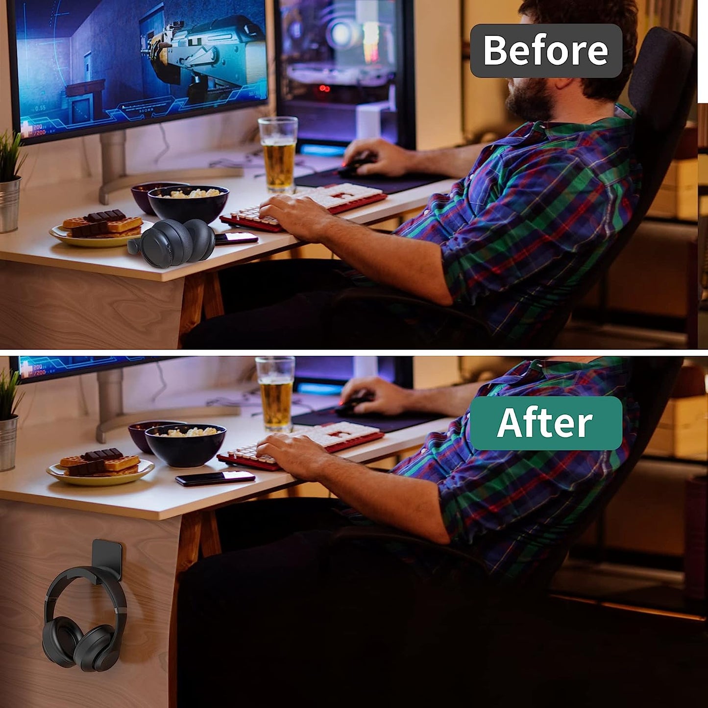 Homemount Headphone Stand Headset Holder - Adhesive Gaming Headphone Hanger Hook Desk Mount for Most Headphone & Controller (Black)  HomeMount   