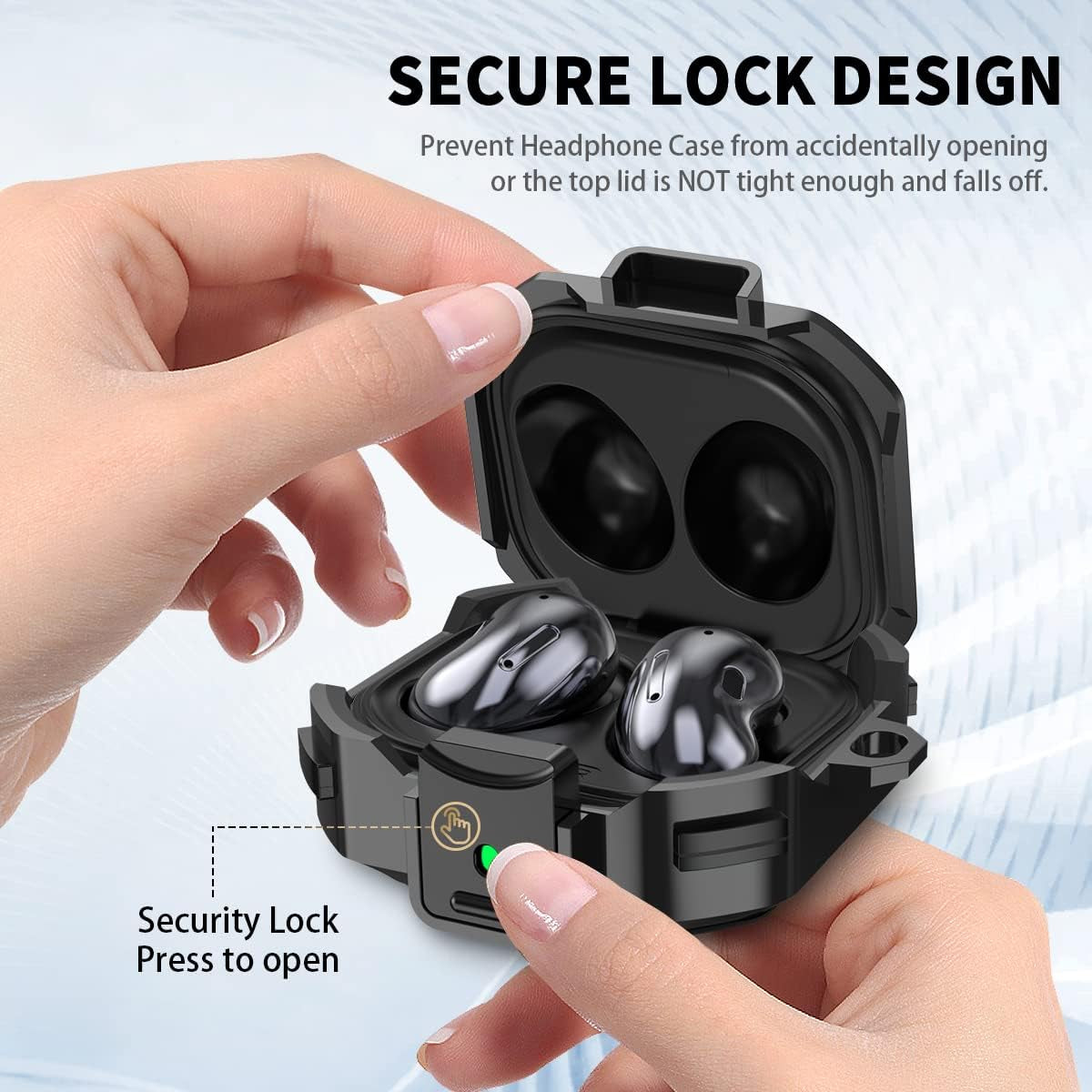 [With Lock]Armor Cover for Galaxy Buds Pro Case/Galaxy Buds 2 Case/Galaxy Buds Live Case,Shockproof PC+TPU Protective Cover for Samsung Buds 2/Buds Pro/Buds Live with Keychain&Wrist Strap&Brush(Black)  YIPINJIA   