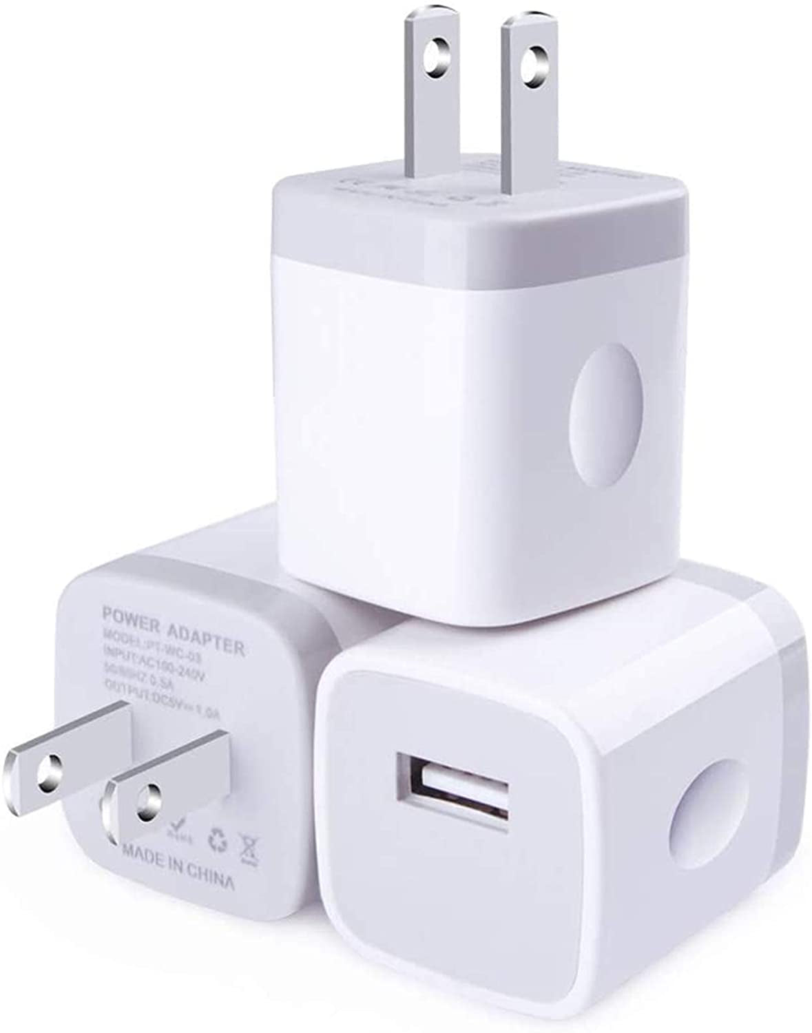 USB Wall Charger, Cablelovers 1A/5V 3-Pack Travel USB Plug Charging Block Brick, Charger Power Adapter Cube Compatible Phone Xs/Xs Max/X/8/7/6 Plus, Galaxy S9/S8/S8 Plus, Moto, Kindle, LG  Shenzhen Putuo Technology Co.,Ltd   