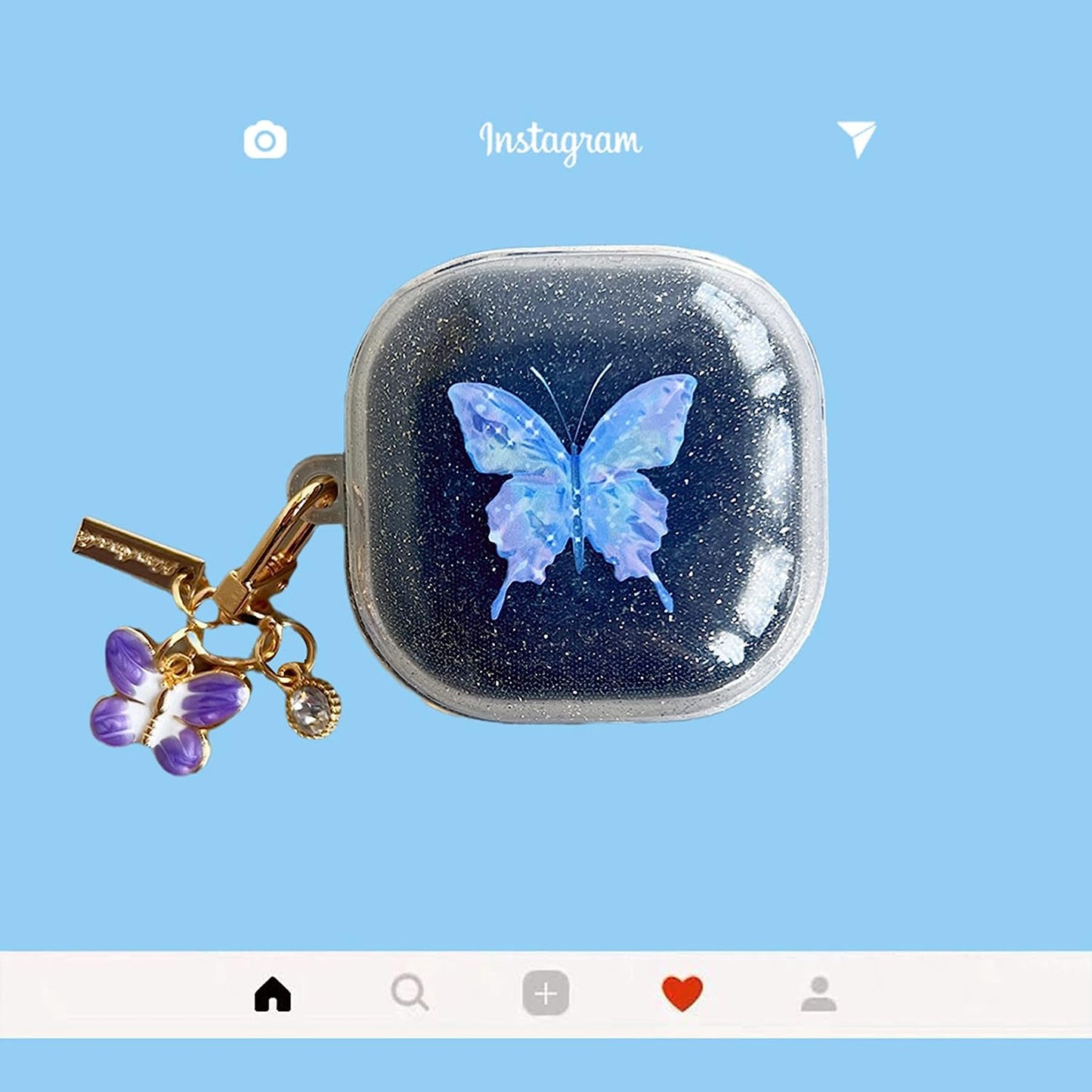 AOLABOKY Earphone Case for Samsung Galaxy Buds Live/Buds Pro/Buds 2/Buds2 Pro Charging Box,Beautiful Butterfly Shiny Transparent Headset Protective Case with Keychain (Purple)  AOLABOKY   