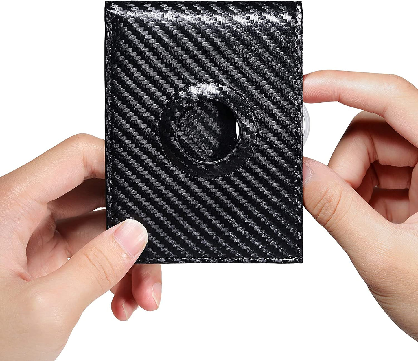 Hawanik Mens Bifold Wallet for Airtag Carbon Fiber Texture, Slim RFID Blocking Wallet with Built-In Holder for Airtag  Hawanik   