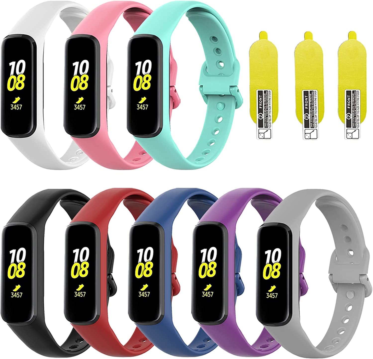 8 Pack Replacement Bands for Samsung Galaxy Fit 2 SM-R220 Band with 3 Screen Protectors for Women Man, Soft Silicone Sport Straps Wristband for Galaxy Fit 2 Smart Watch  Acare   