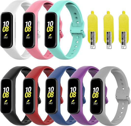 8 Pack Replacement Bands for Samsung Galaxy Fit 2 SM-R220 Band with 3 Screen Protectors for Women Man, Soft Silicone Sport Straps Wristband for Galaxy Fit 2 Smart Watch  Acare   