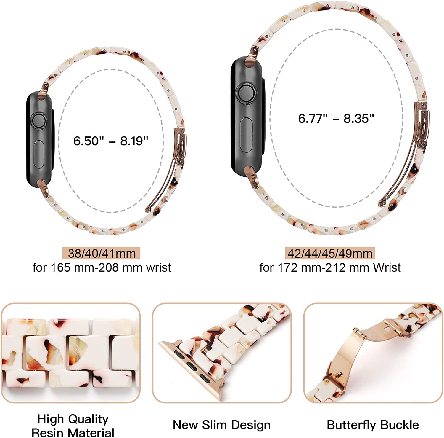 Slim Resin Bands Compatible with Apple Watch Band 38Mm 40Mm 41Mm 42Mm 44Mm 45Mm 49Mm Thin Light Strap with Stainless Steel Buckle Replacement Bracelet for Iwatch Ultra Series 8 SE 7 6 5 4 3 2 1  Arctime   