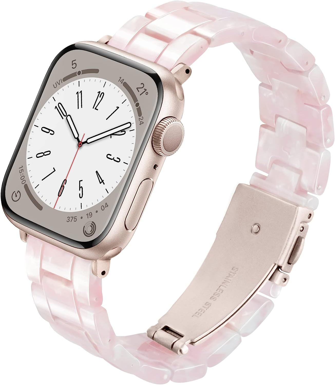 Vamyzji Compatible with Apple Watch Band 41Mm 40Mm 38Mm or 49Mm 45Mm 44Mm 42Mm, Light Waterproof Easy Adjustable Resin Replacement Iwatch Band for Apple Watch Ultra Series 8 Series 7 6 SE 5 4 3 2 1  Vamyzji Flower Pink for Starlight 41mm/40mm/38mm 