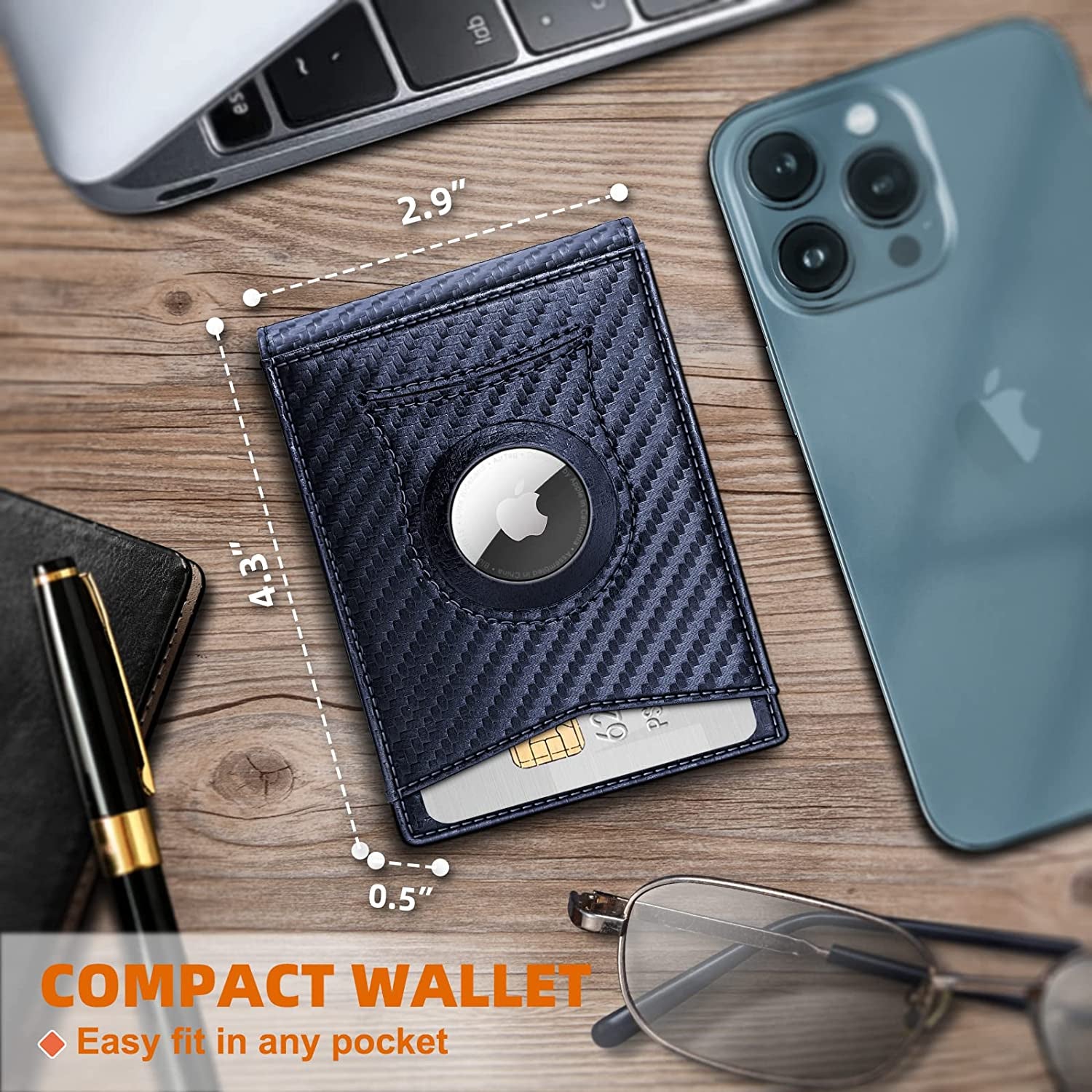 KS Mens Wallet for Airtag or Standard Use, Slim Front Pocket Wallet Money Clip 11 Cards RFID Blocking,No Hole  KS   