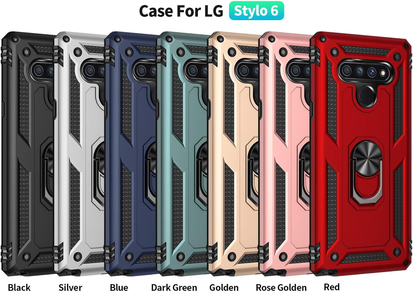 YZOK Compatible with LG Stylo 6 Case,With HD Screen Protector,Military Grade Protective Phone Case with 360 Degree Rotating Metal Ring, Holder Kickstand Cover Case for LG Stylo 6 (Blue)  YZOK   