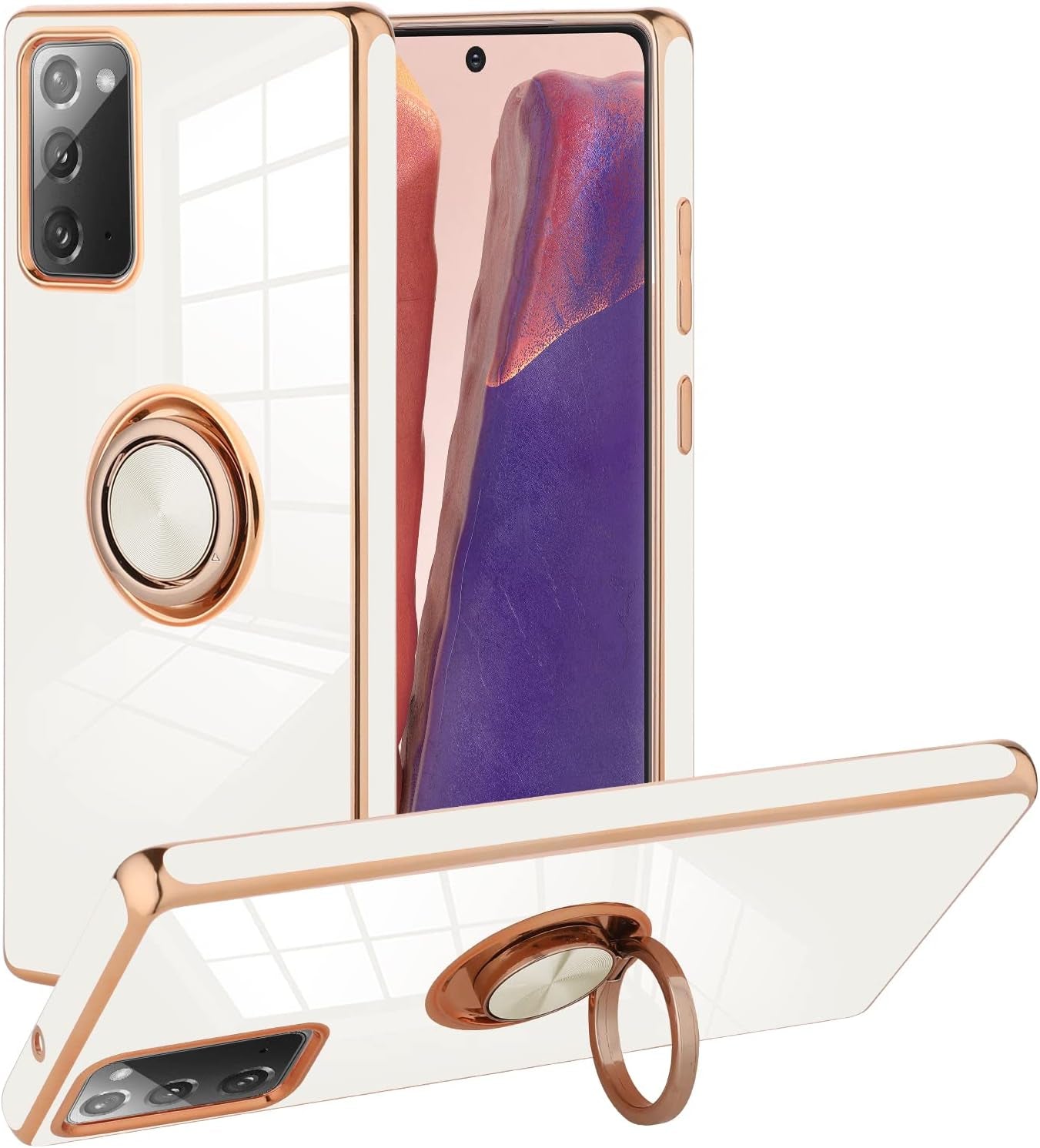 KANGHAR Compatible with Samsung Galaxy S23 5G Case for Women Girls, Plating Built-In 360 Rotation Magnetic Ring Kickstand Holder Soft Slim Shockproof Bumper Protective Cover (Blue)  KANGHAR White Galaxy Note 20 (6.7 In) 