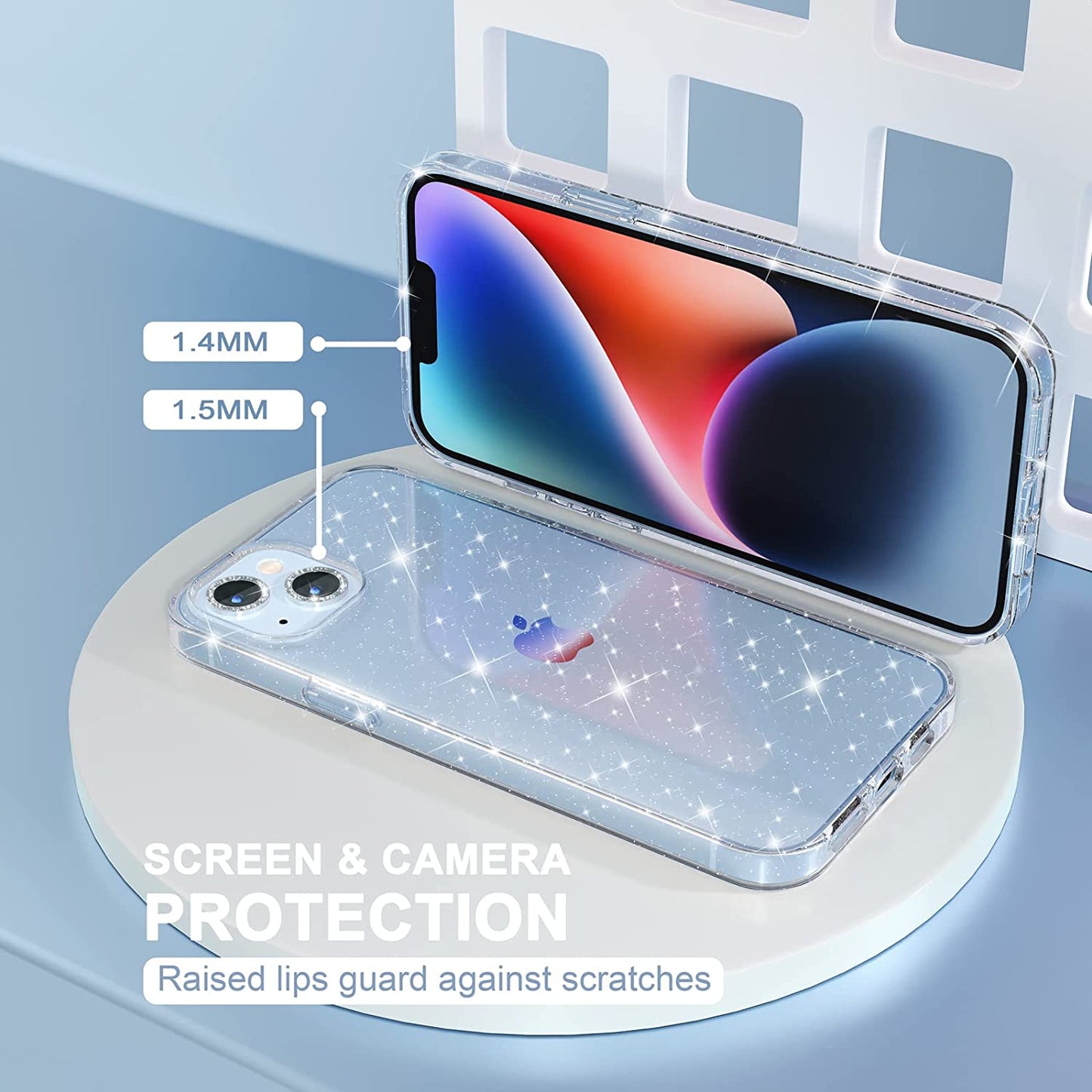 Choiche Compatible for Iphone 14 Case Cute, Women Clear Glitter Bling Sparkly Case, [2 X Diamond Camera Lens Protectors] [2 X Tempered Glass Screen Protectors] 6.1-Inch (Glitter Clear)  Choiche   