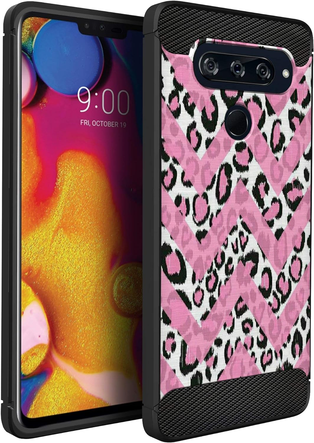 Casesondeck Case Compatible with [LG V40 Thinq] Soft TPU Bumper Cover Carbon Fiber Texture Flexible (Flowers)  CasesonDeck Pink Leopard Chevron  