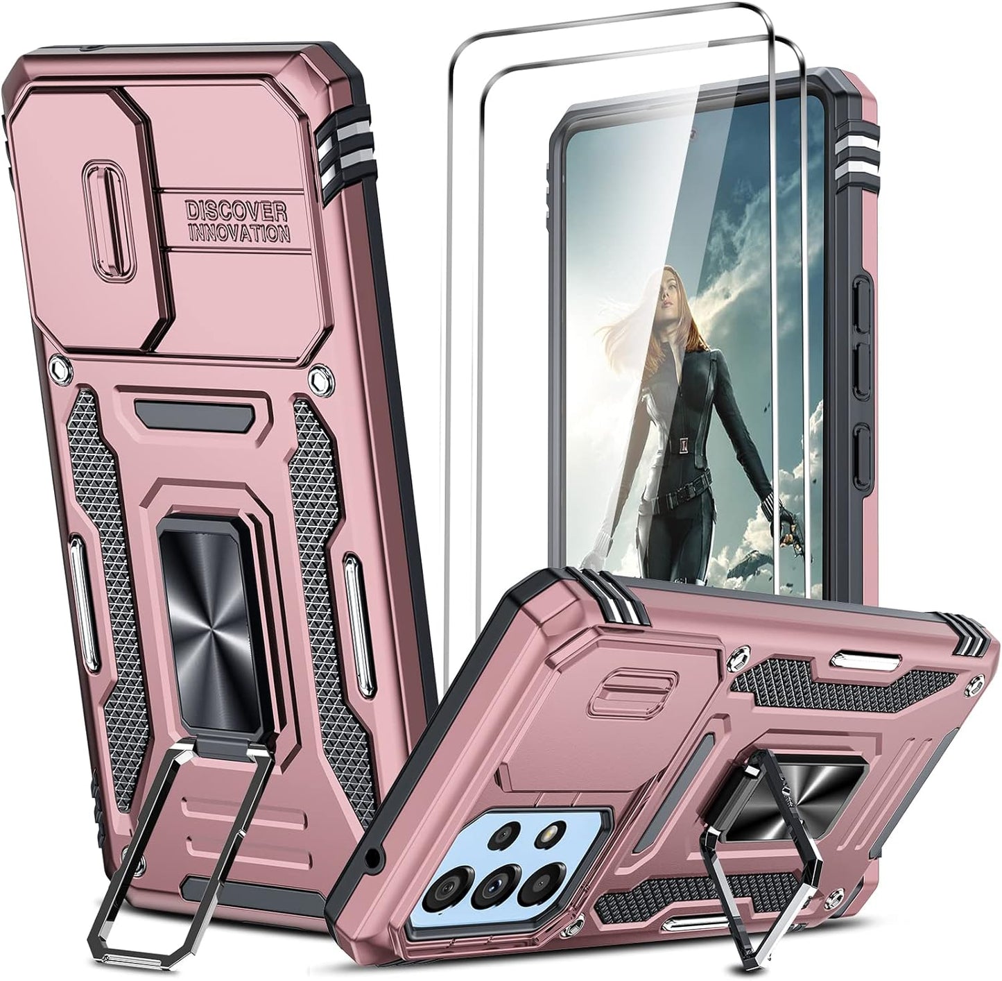 Leyi for Galaxy A53 5G Case: Galaxy A53 5G Case with Slide Camera Cover + [2 Packs] Screen Protector, 360 Full Body Military-Grade Phone Case with Upgrade Kickstand for Galaxy A53 5G, Black  LeYi Rose Gold Kj  