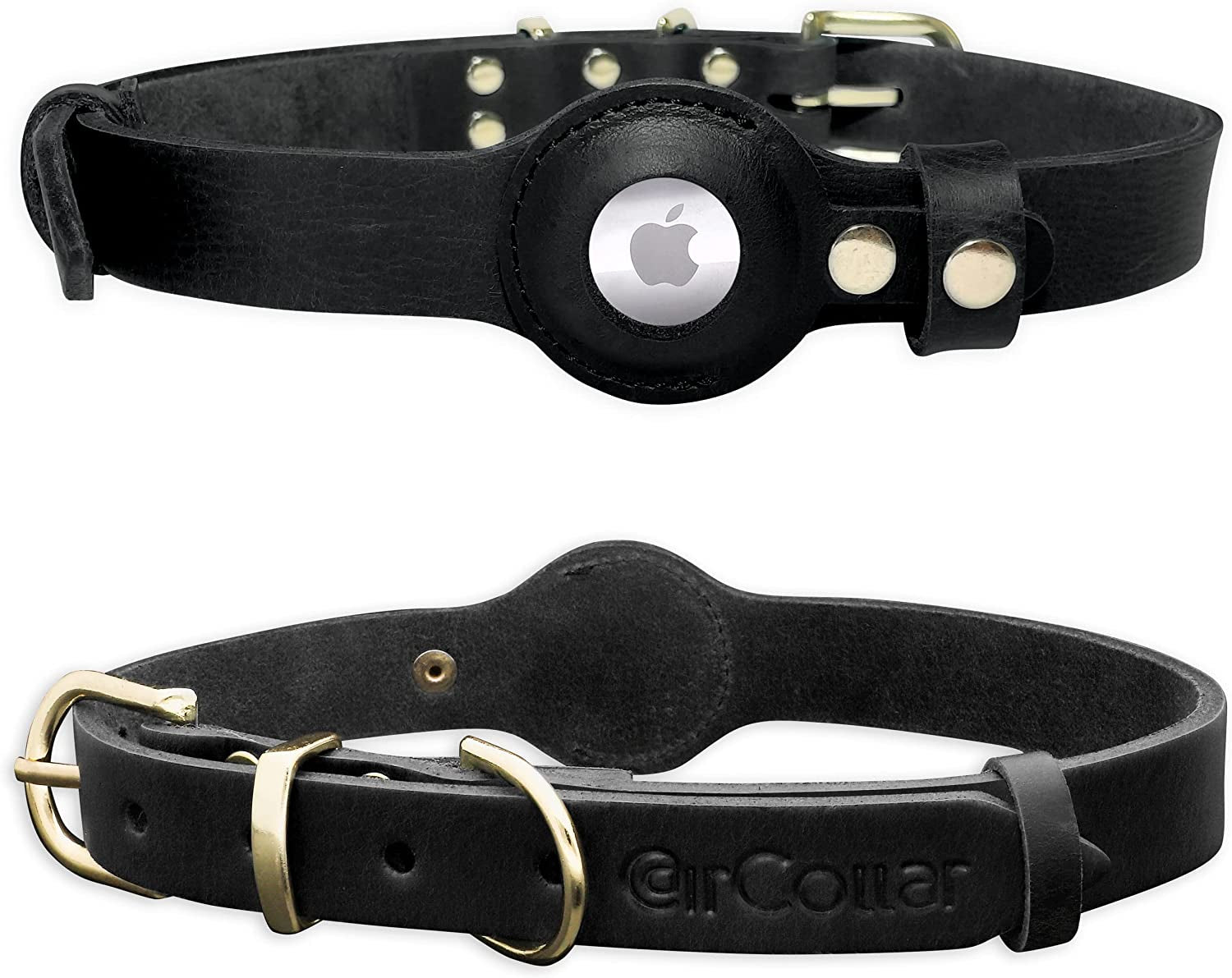 Aircollar Apple Airtag Natural Leather Pet Collar, Compatible with Apple Airtag 2021, Durable Leather (L: 0.9” Wide for 18.7” - 25.6” Neck, Honey Brown)  AirCollar Black XL: 1.1” Wide for 22.7” - 29.2” Neck 