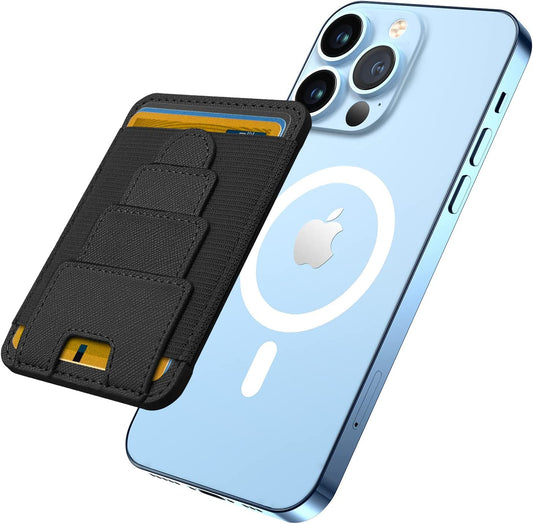 Hilayone Magsafe Wallet Fit 7 Cards, Stretchy Elastic Magnetic Phone Wallet Card Holder for Magsafe, Magsafe Leather Wallet for Iphone 14/13/12 Series, Vegan Leather, RFID Blocking Protection, Black  HilayOne   