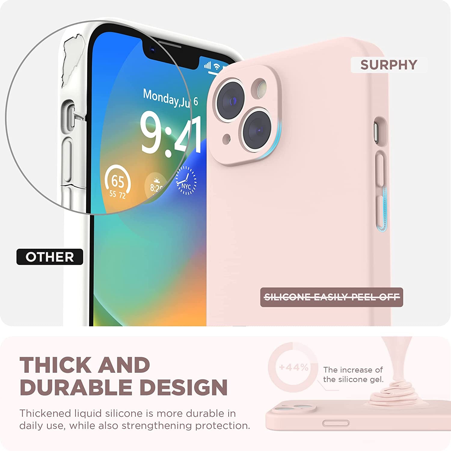 SURPHY Compatible with Iphone 14 Case with Screen Protector (Camera Protection + Soft Microfiber Lining) Liquid Silicone Phone Case 6.1 Inch 2022 (Chalk Pink)  SURPHY   