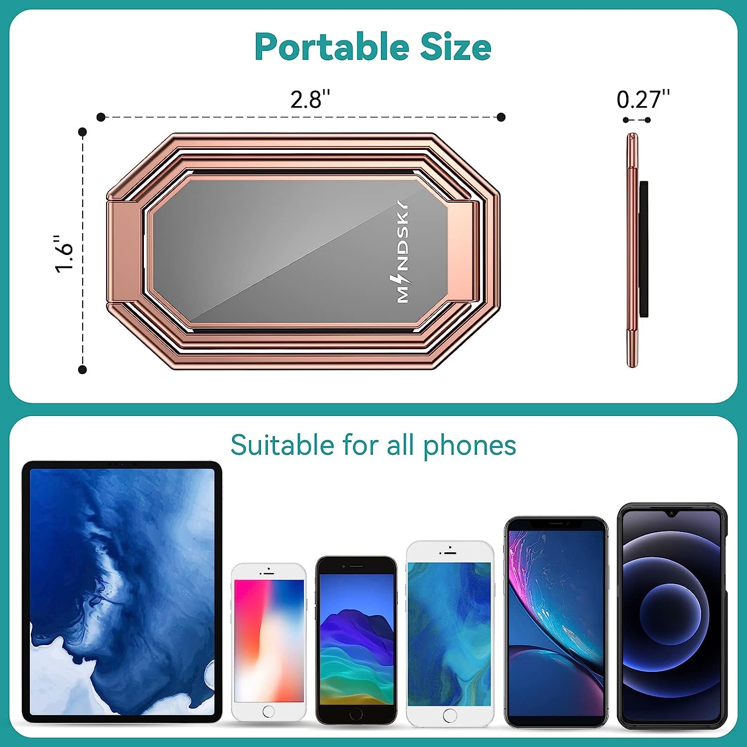 MINDSKY Detachable Phone Ring Holder Removable for Wireless Charging- Cell Phone Ring Grip Finger Holder Stand Compatible with Iphone Smartphones  Mindsky   