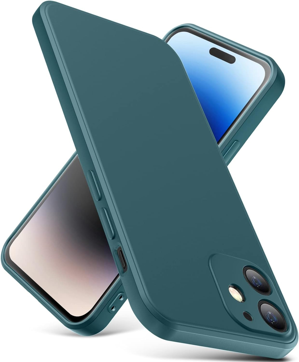 YSLBWLE for Iphone 12 Mini Case, Thin Liquid Silicone Case,Shockproof,Slim Thin Phone Case for Iphone 12 Mini,Full Body Screen Camera Protective Cover-Beige White+Purple 9-Ip12Mini-01  YSLBWLE Green Iphone 12 Mini 