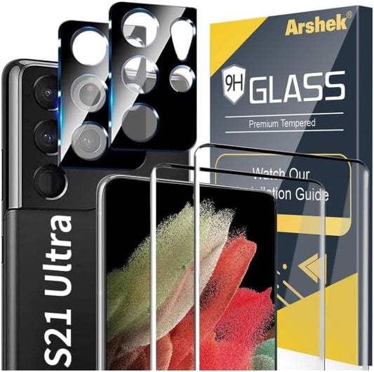 Arshek [2+2 Pack] Galaxy S21 Ultra Screen Protector, 9H Tempered Glass, Ultrasonic Fingerprint Support, 3D Curved,Hd Clear Scratch Resistant for Samsung Galaxy S21 Ultra 5G Glass Screen Protector  Arshek   