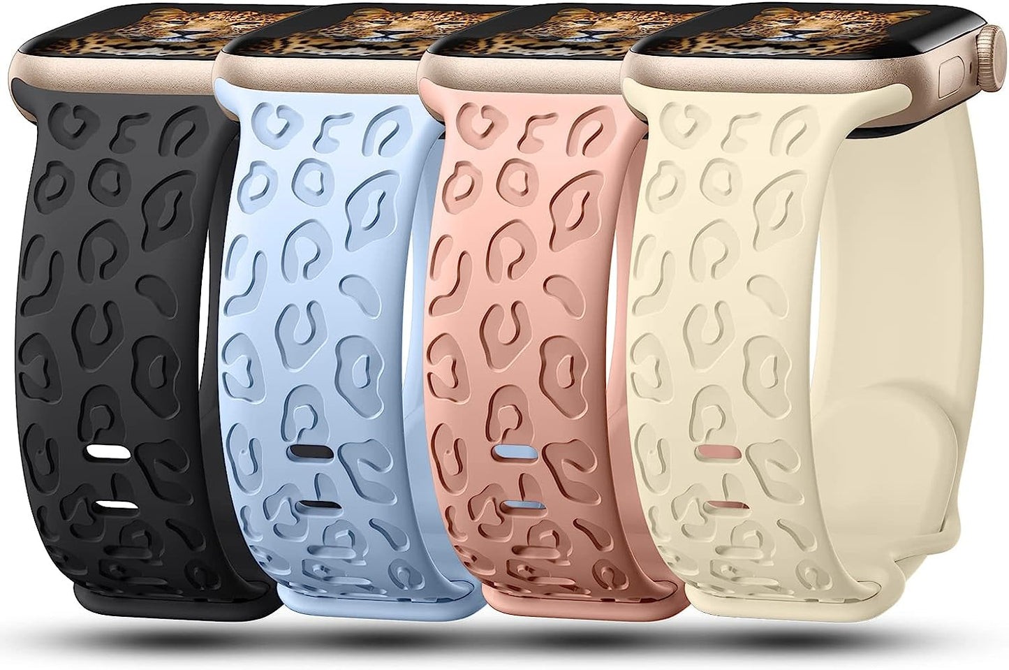 Creategreat Engraved Bands Compatible with Apple Watch Band 45Mm 44Mm 42Mm 41Mm 40Mm 38Mm, Leopard Flower Boho Pattern Soft Silicone Strap Compatible with Iwatch Series 8 7 6 5 4 3 2 1 SE, Women Men  CreateGreat Black,Sky,Sand Pink,Cream 45MM/44MM/42MM 