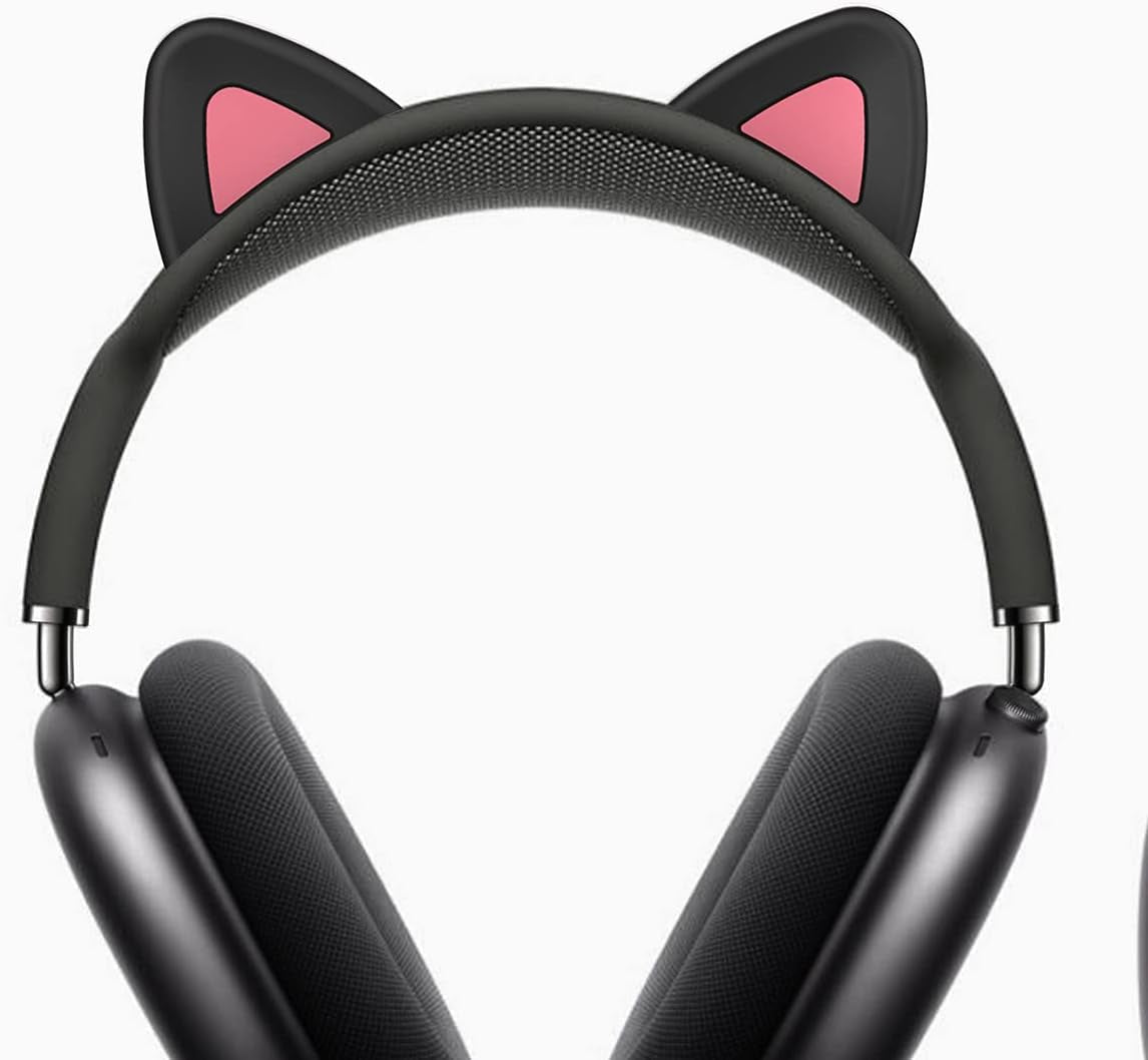 Replacement Headband Cover Soft Washable Silicone Cute Cat Ears Headband Protectors Cushion Compatible with Apple Airpods Max Headphones (Black)  CONVELIFE   