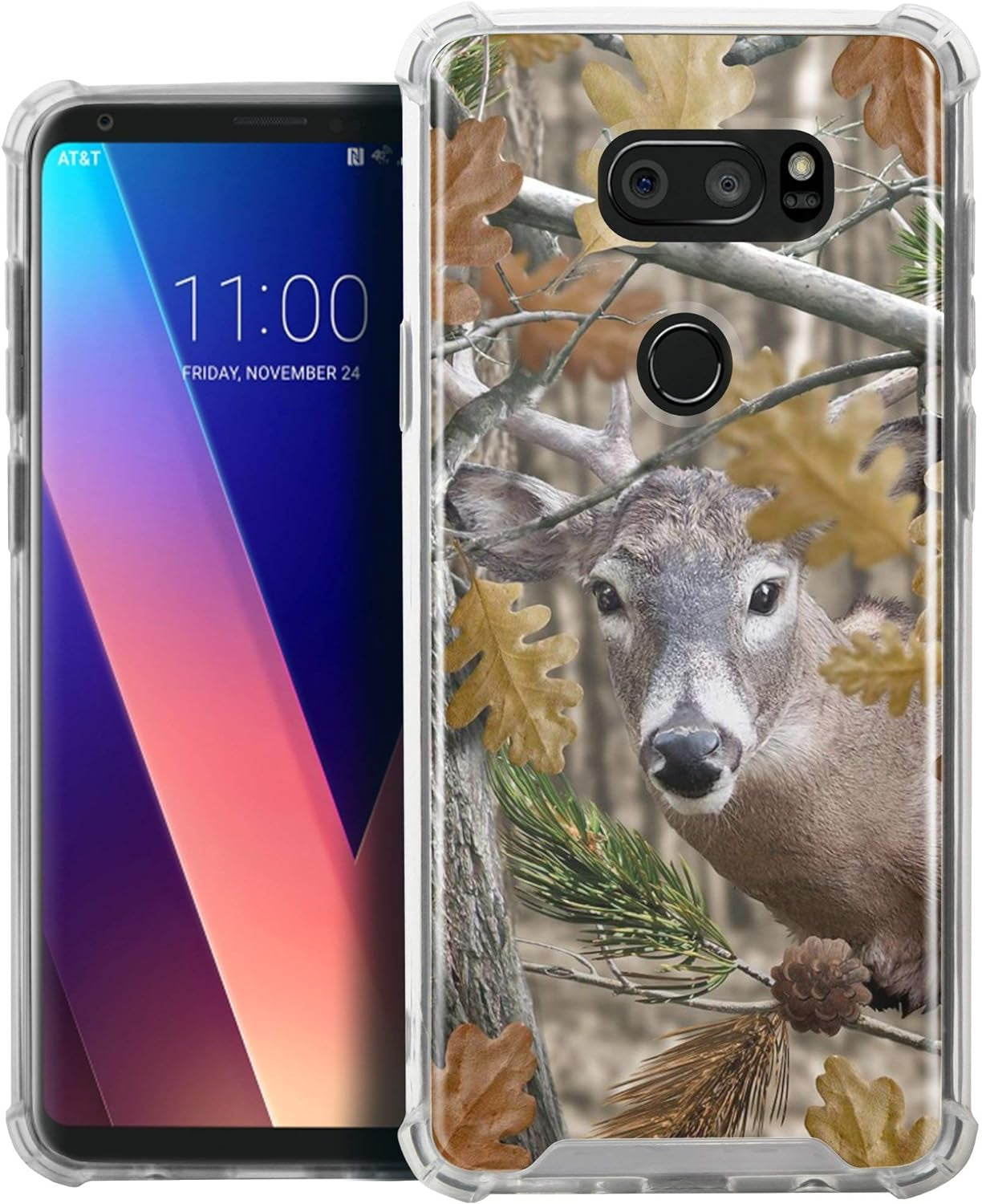 Casesondeck Deer Case Compatible with [LG V30 and LG V30S Thinq] Hunters Series Max Clarity Bumper, Hard Back Plate Soft TPU Edges for Max Protection (Deer Tree Camo)  CasesonDeck   