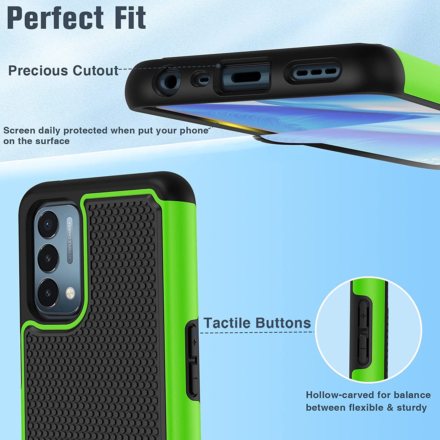 JXVM for Oneplus Nord N200 5G Case: Dual Layer Protective Heavy Duty Cell Phone Cover Shockproof Rugged with Non Slip Textured Back - Military Protection Bumper - 6.49Inch (Black Green)  binghexin   