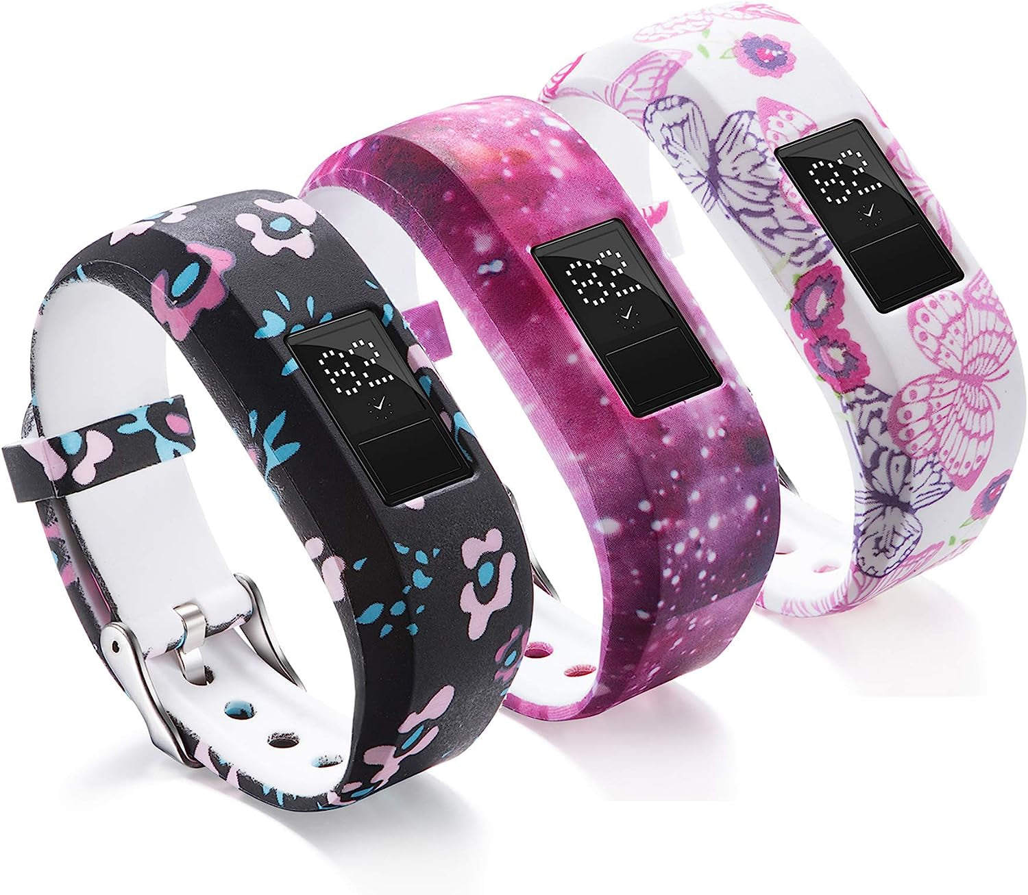 Compatible with Garmin Vivofit JR Bands for Kids, Colorful Adjustable Silicone Replacement Bands Wristband Straps Bracelet for Vivofit JR / Vivofit Jr2 / Vivofit3 (Lavender Rose Green)  XHNee Black Galaxy Pink  