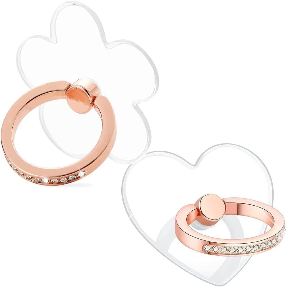WOGROO Cell Phone Ring Holder Stand Compatible All Mobile Phones or Phone Cases, Transparent Phone Ring Holder Finger Kickstand 360°Degree Rotation Clear Phone Ring Grip, 2 Silver  WOGROO Rose Gold  